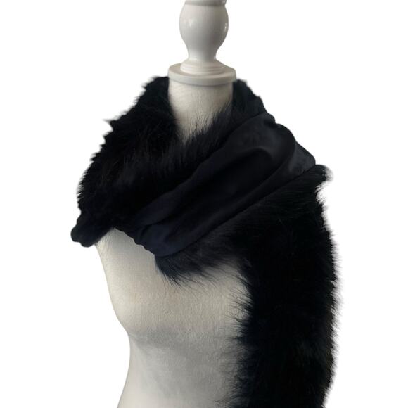 FAUX FUR NAVY BLUE SCARF WINTER SCARF STOLE WRAP FORMAL NAVY BLUE SATINY LINED - Picture 3 of 5